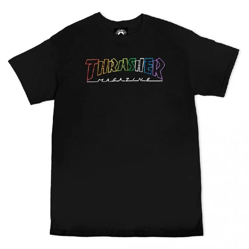 T-Shirt For Space Nerds-Thrasher T-Shirt Outline Rainbow Mag - Black / Multi