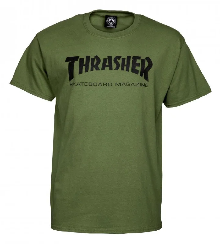 T-Shirt With Shark Bites-Thrasher T-Shirt Skate Mag - Army Green