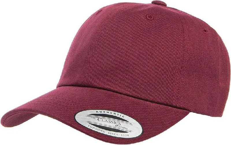 Custom Printed Hat-Yupoong 6245PT Classics Peached Cotton Twill Dad Cap - Maroon