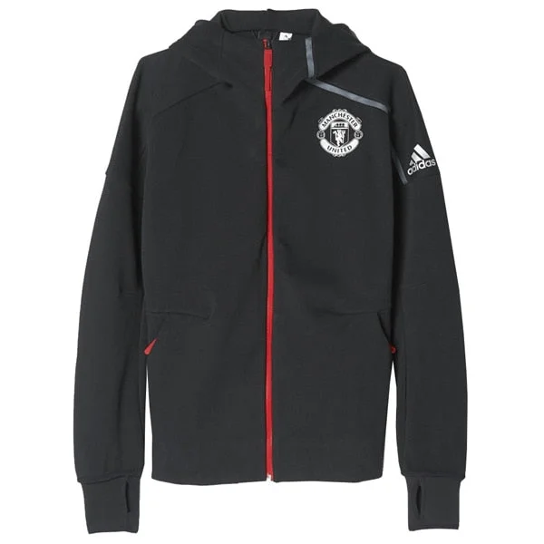 Hoodie with inspirational quote textadidas Men's Manchester United Anthem UCL Z.N.E Hoodie Black/University