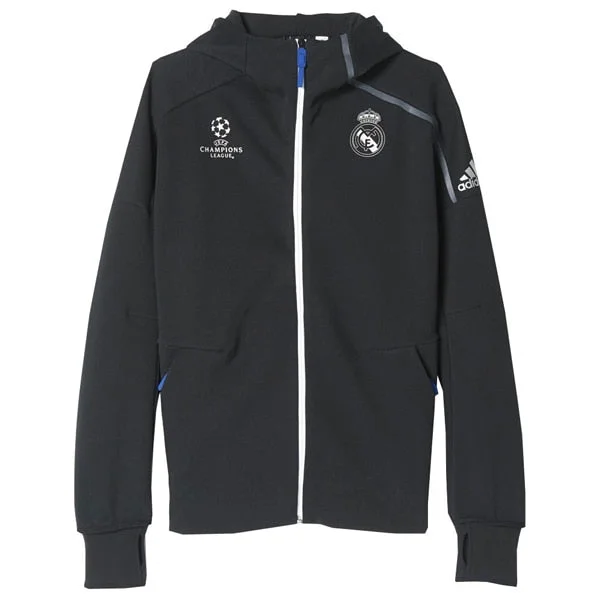 Hoodie for summer night chillsadidas Men's Real Madrid Anthem UCL Z.N.E Hoodie Black/White