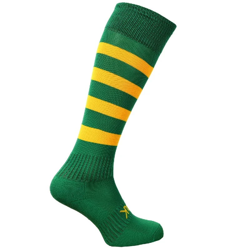 Cotton Crew Sock-Atak Hooped Sports Socks - Adult - Green/Gold