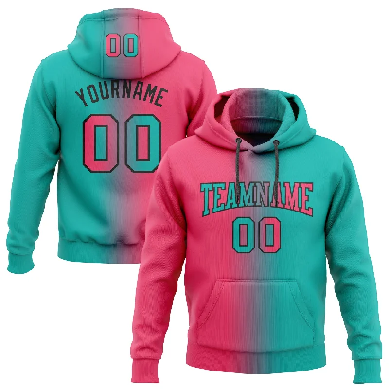 Hoodie for binge-watching nightsCustom Stitched Aqua Neon Pink-Black Gradient Fashion Sports Pullover Sweatshirt Hoodie