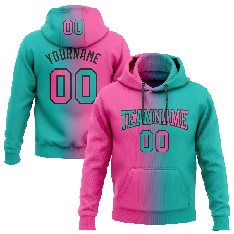 Hoodie for retro gaming fansCustom Stitched Aqua Pink-Black Gradient Fashion Sports Pullover Sweatshirt Hoodie