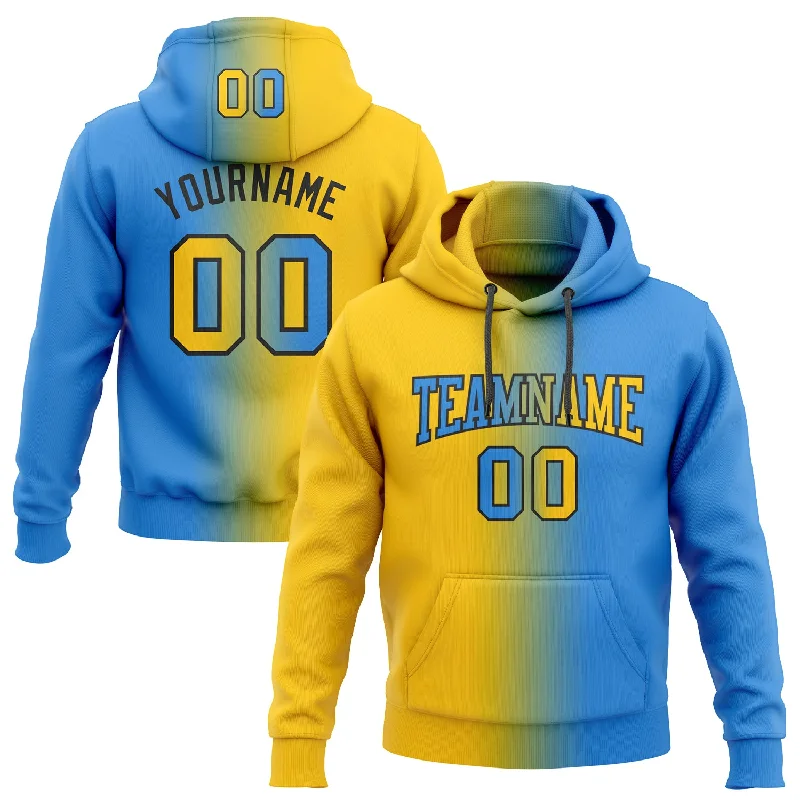 Hoodie with sports team logosCustom Stitched Powder Blue Yellow-Black Gradient Fashion Sports Pullover Sweatshirt Hoodie