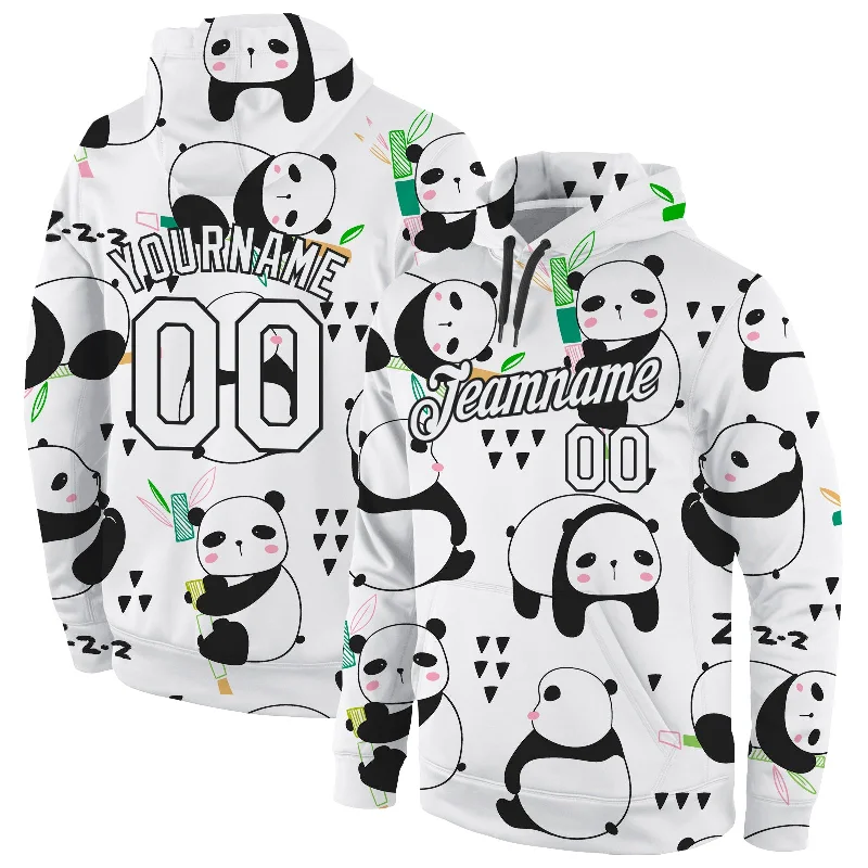 Hoodie with pop culture referencesCustom Stitched Graffiti Pattern White-Black 3D Panda Sports Pullover Sweatshirt Hoodie