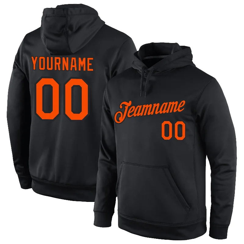 Hoodie for DIY custom projectsCustom Stitched Black Orange Sports Pullover Sweatshirt Hoodie