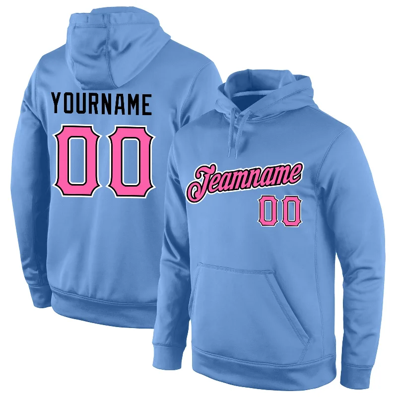 Hoodie with marble swirl designCustom Stitched Light Blue Pink-Black Sports Pullover Sweatshirt Hoodie