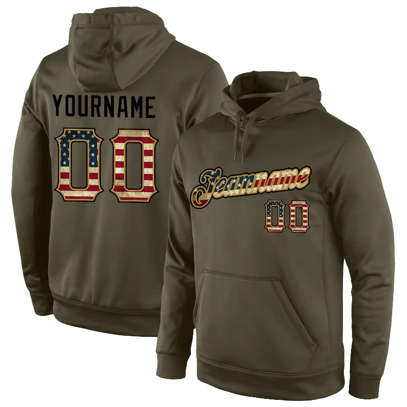 Hoodie for eco-friendly shoppersCustom Stitched Olive Vintage USA Flag-Black Sports Pullover Sweatshirt Salute To Service Hoodie