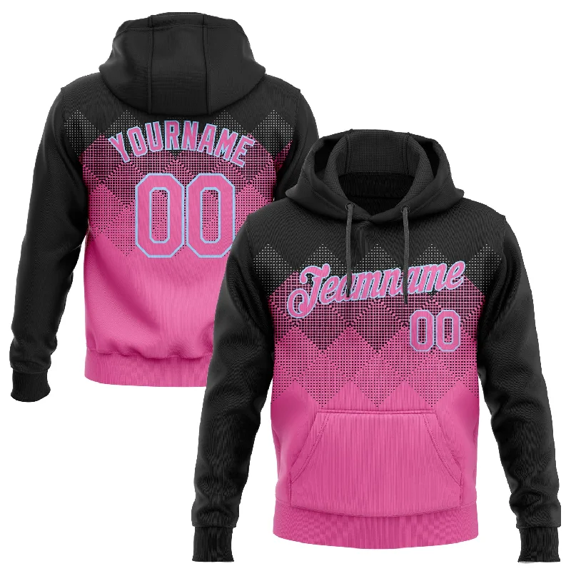 Hoodie with metallic shiny finishCustom Stitched Pink Pink Black-Light Blue 3D Pattern Design Sports Pullover Sweatshirt Hoodie