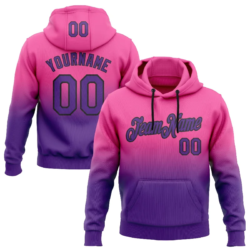 Hoodie with steampunk clock artCustom Stitched Pink Purple-Black Fade Fashion Sports Pullover Sweatshirt Hoodie