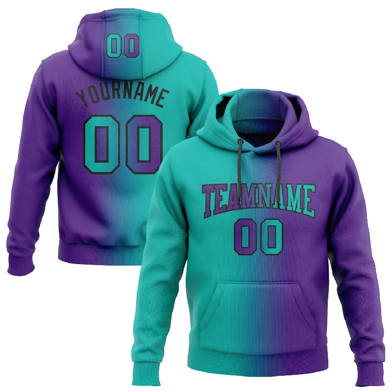 Hoodie for teens stylish outfitsCustom Stitched Purple Aqua-Black Gradient Fashion Sports Pullover Sweatshirt Hoodie