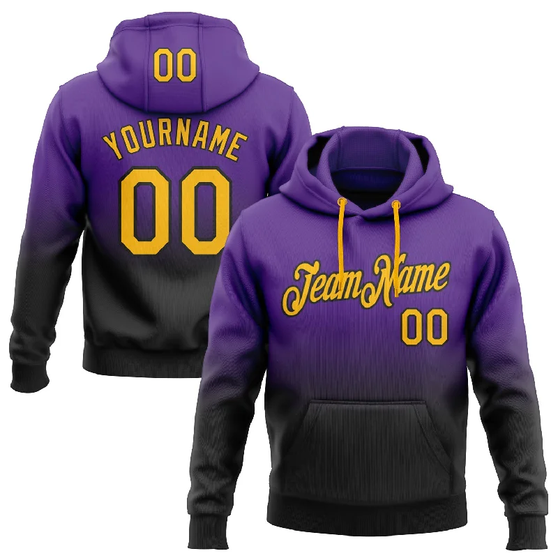 Hoodie with tropical sunset vibesCustom Stitched Purple Gold-Black Fade Fashion Sports Pullover Sweatshirt Hoodie