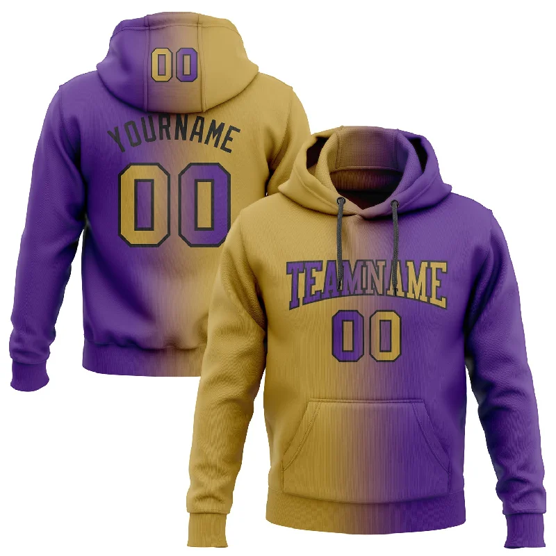 Hoodie for retro arcade fansCustom Stitched Purple Old Gold-Black Gradient Fashion Sports Pullover Sweatshirt Hoodie