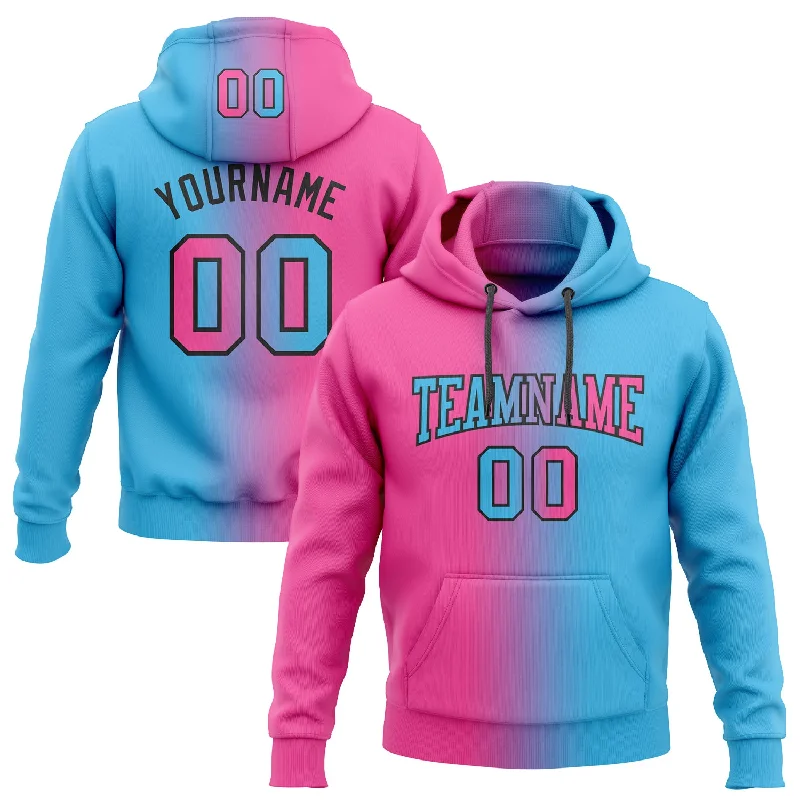 Hoodie for minimalist street styleCustom Stitched Sky Blue Pink-Black Gradient Fashion Sports Pullover Sweatshirt Hoodie