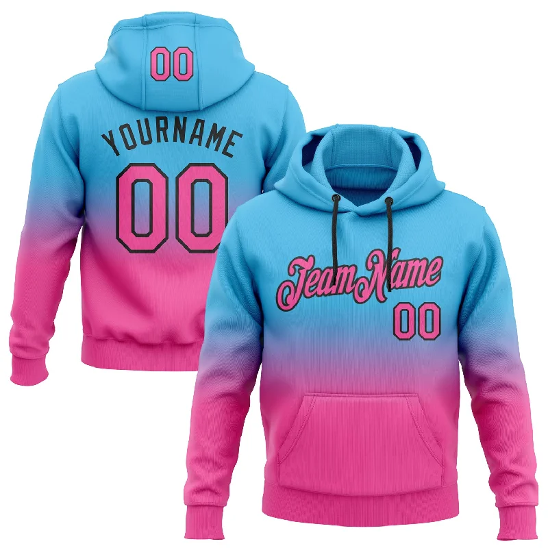 Hoodie with urban graffiti printCustom Stitched Sky Blue Pink-Black Fade Fashion Sports Pullover Sweatshirt Hoodie