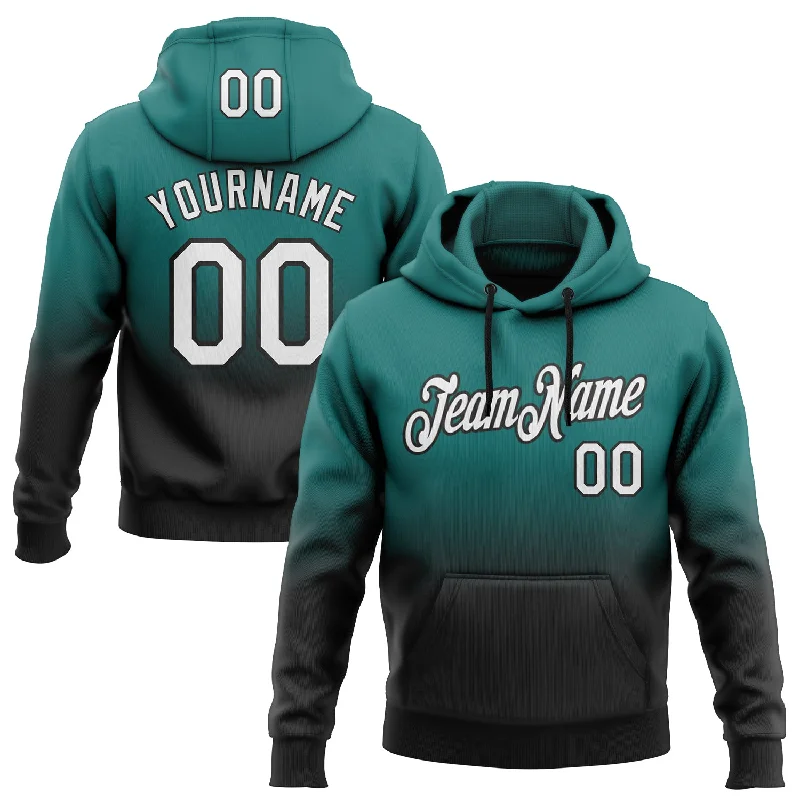 Hoodie with tropical island vibesCustom Stitched Teal White-Black Fade Fashion Sports Pullover Sweatshirt Hoodie