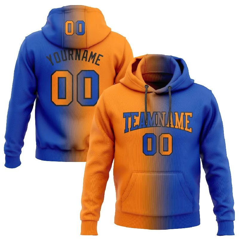 Hoodie with comic book artCustom Stitched Thunder Blue Blaze Orange-Black Gradient Fashion Sports Pullover Sweatshirt Hoodie