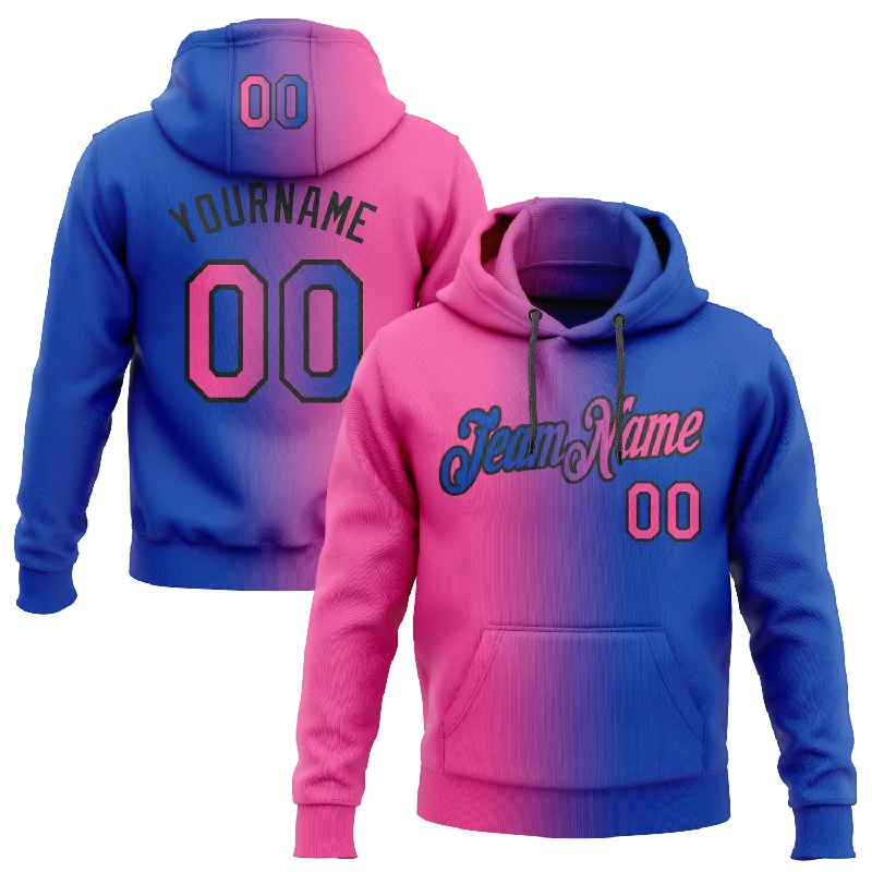 Hoodie with holographic shiny printCustom Stitched Thunder Blue Pink-Black Gradient Fashion Sports Pullover Sweatshirt Hoodie