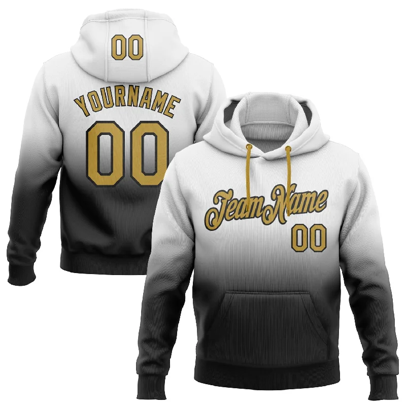 Hoodie with holiday-themed graphicsCustom Stitched White Old Gold-Black Fade Fashion Sports Pullover Sweatshirt Hoodie