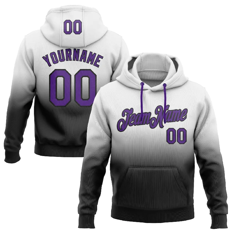 Hoodie for weekend getawaysCustom Stitched White Purple-Black Fade Fashion Sports Pullover Sweatshirt Hoodie