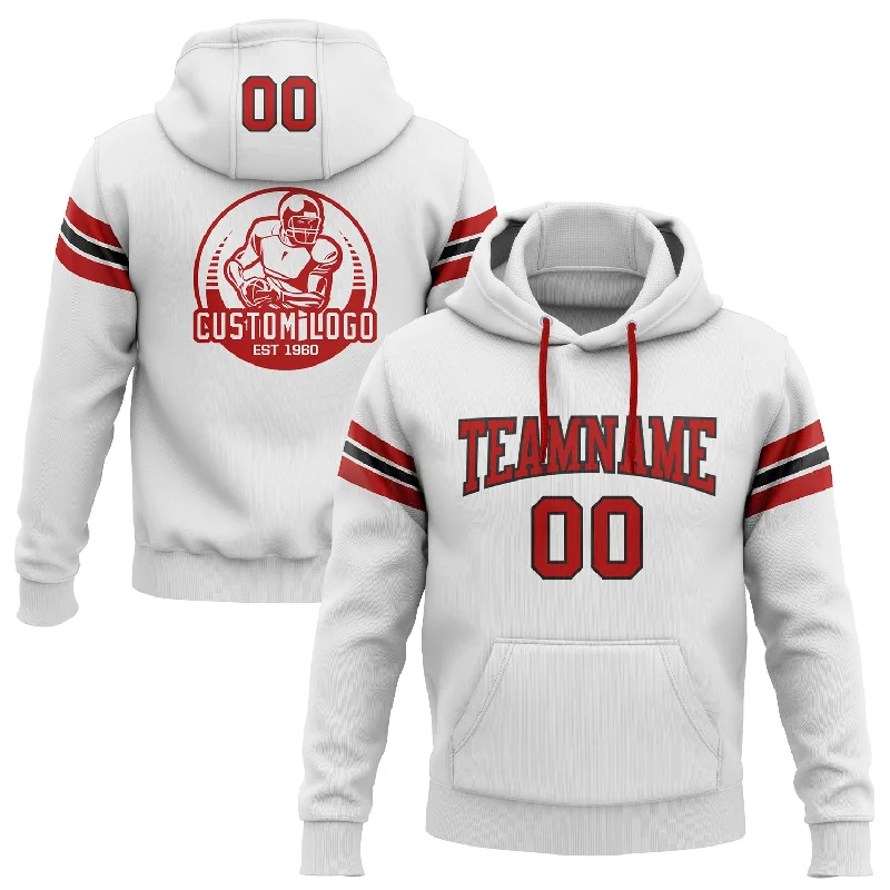 Hoodie for hip-hop dance crewsCustom Stitched White Red-Black Football Pullover Sweatshirt Hoodie