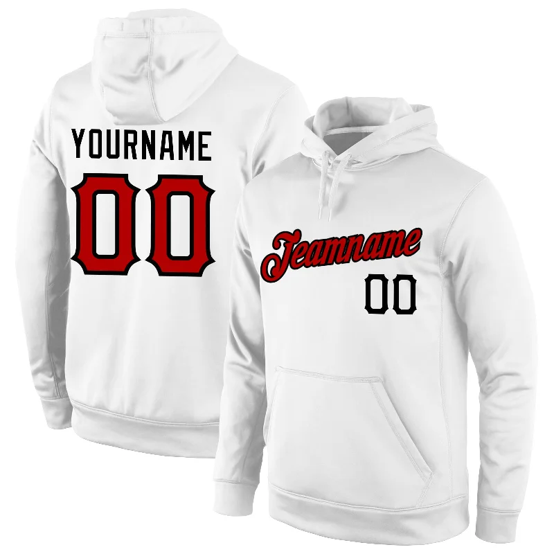 Hoodie for DIY paint projectsCustom Stitched White Red-Black Sports Pullover Sweatshirt Hoodie