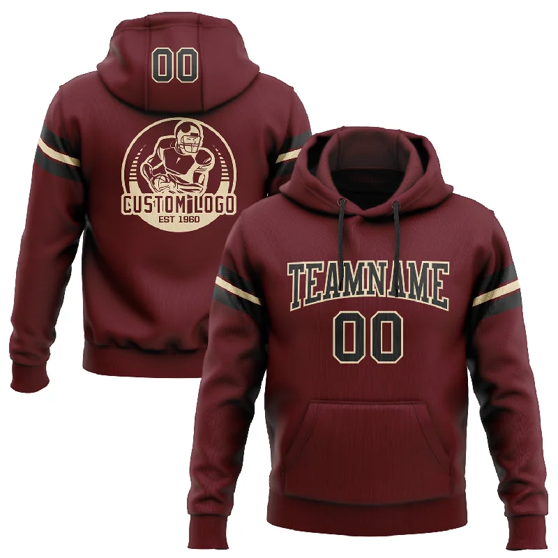 Hoodie for DIY embroidery fansCustom Stitched Burgundy Black-Cream Football Pullover Sweatshirt Hoodie