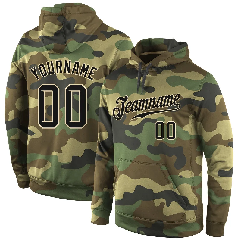 Hoodie with military camo vibesCustom Stitched Camo Black-Cream Sports Pullover Sweatshirt Salute To Service Hoodie