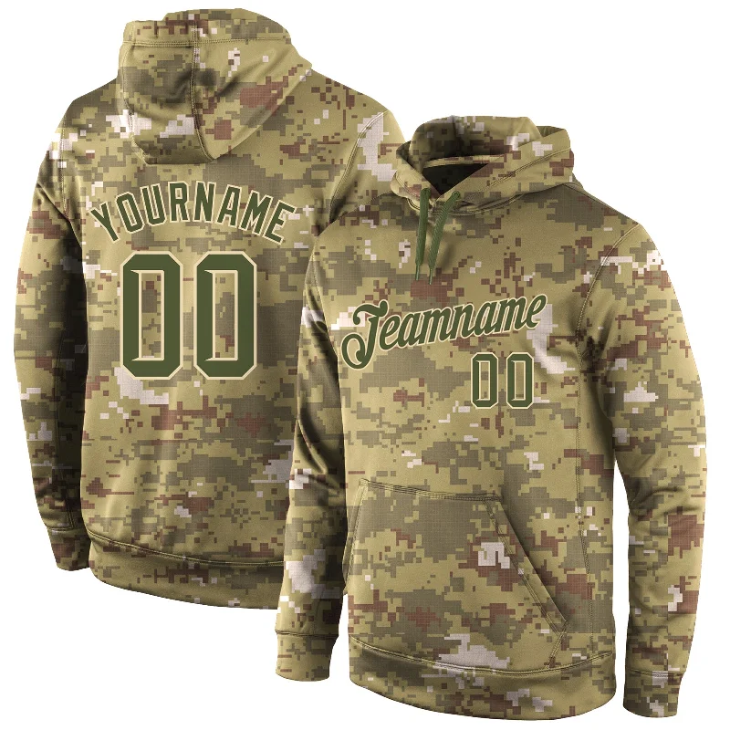 Hoodie with holographic logo printCustom Stitched Camo Olive-Cream Sports Pullover Sweatshirt Salute To Service Hoodie