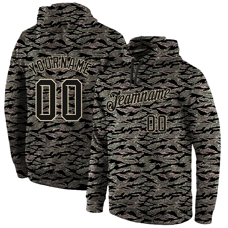 Hoodie with plaid pattern overlayCustom Stitched Camo Black-Cream Sports Pullover Sweatshirt Salute To Service Hoodie