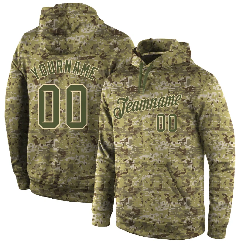 Hoodie for commuters warm fitCustom Stitched Camo Olive-Cream Sports Pullover Sweatshirt Salute To Service Hoodie