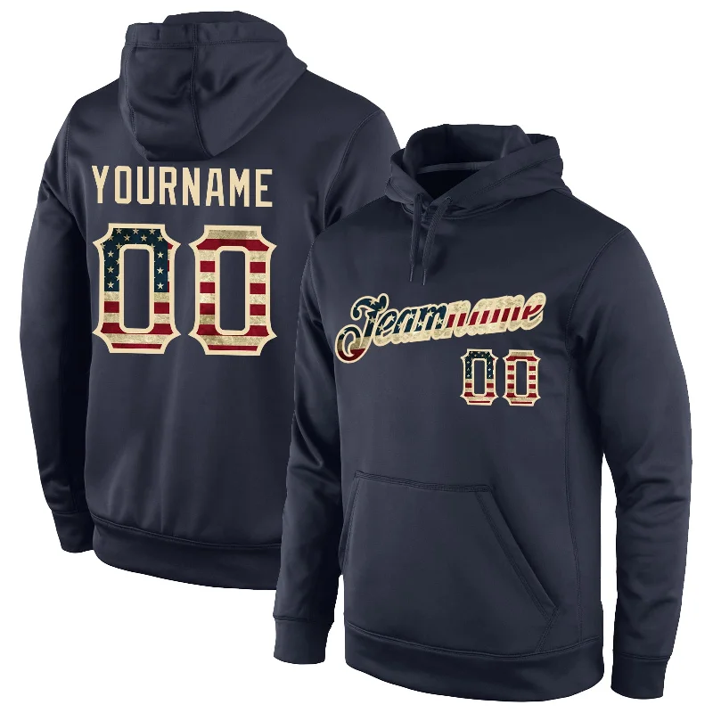 Hoodie with punk band logosCustom Stitched Navy Vintage USA Flag-Cream Sports Pullover Sweatshirt Hoodie