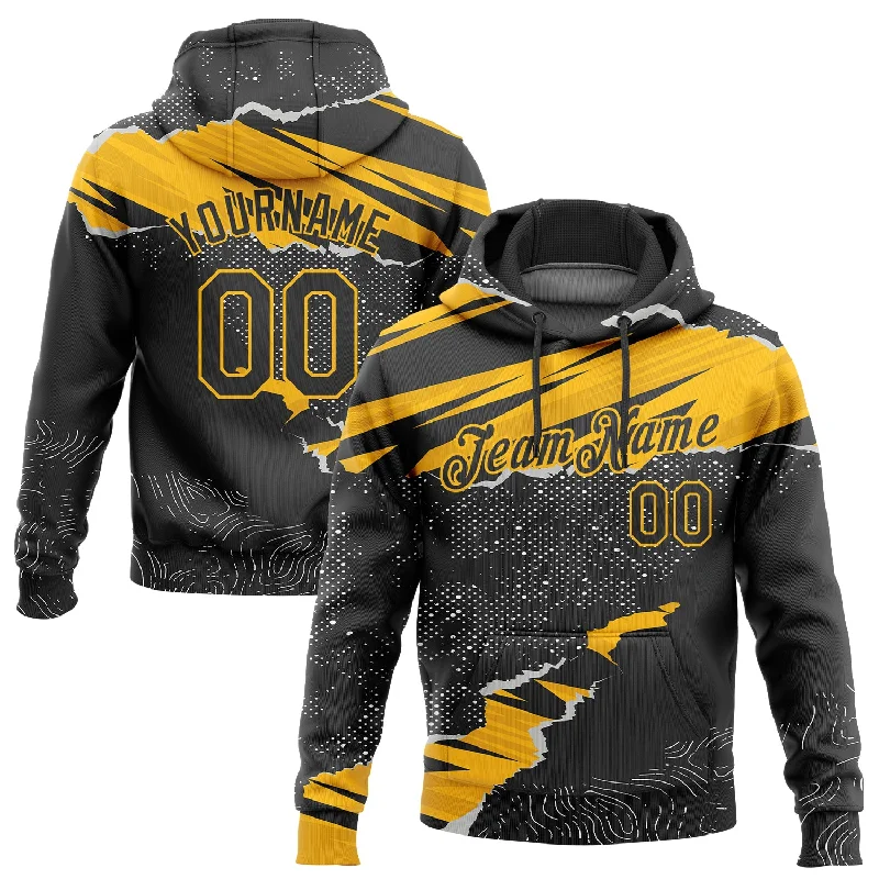 Hoodie for yoga class comfortCustom Stitched Black Gold 3D Pattern Design Torn Paper Style Sports Pullover Sweatshirt Hoodie