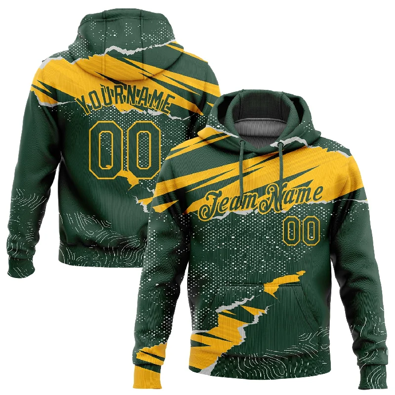 Hoodie with quirky animal facesCustom Stitched Green Gold 3D Pattern Design Torn Paper Style Sports Pullover Sweatshirt Hoodie