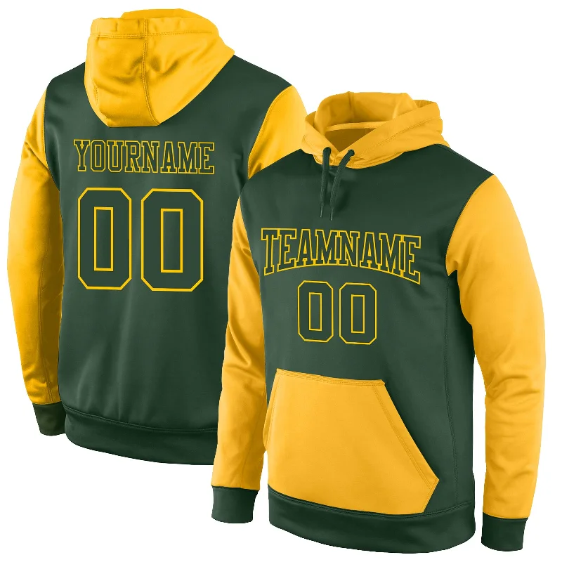 Hoodie for vintage car loversCustom Stitched Green Green-Gold Sports Pullover Sweatshirt Hoodie