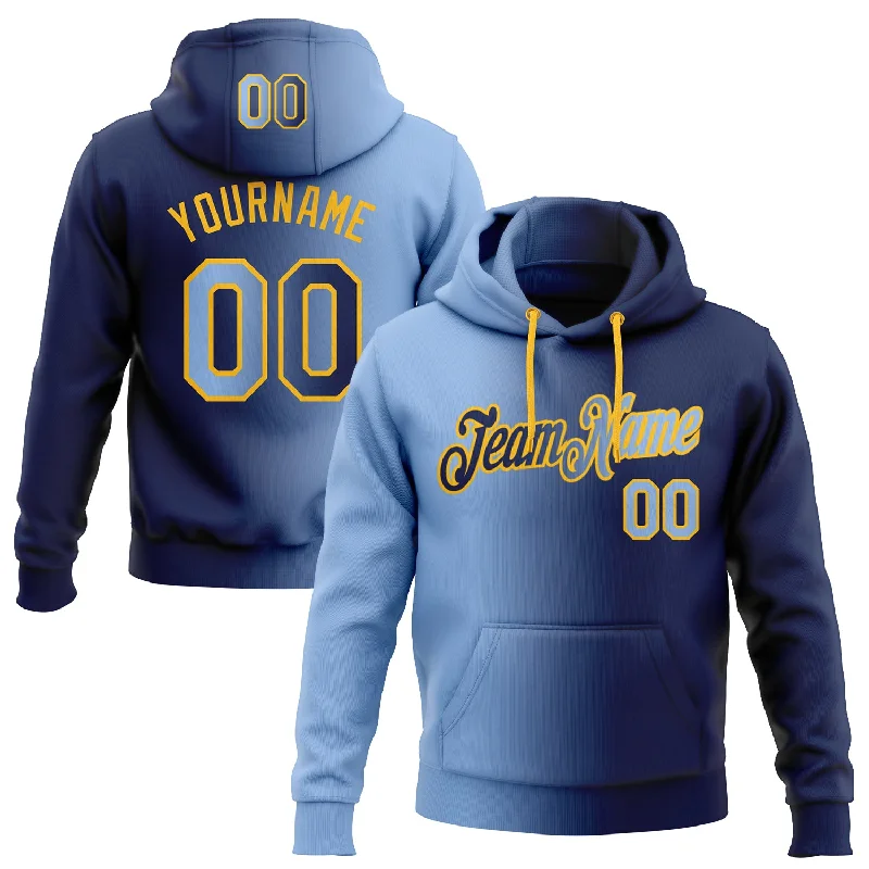 Hoodie for retro console gamersCustom Stitched Navy Light Blue-Gold Gradient Fashion Sports Pullover Sweatshirt Hoodie