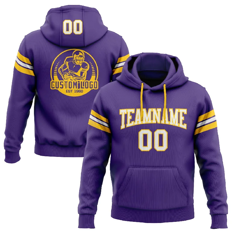 Hoodie for runners breathable fabricCustom Stitched Purple White-Gold Football Pullover Sweatshirt Hoodie