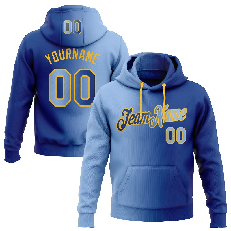 Hoodie for women trendy stylesCustom Stitched Royal Light Blue-Gold Gradient Fashion Sports Pullover Sweatshirt Hoodie