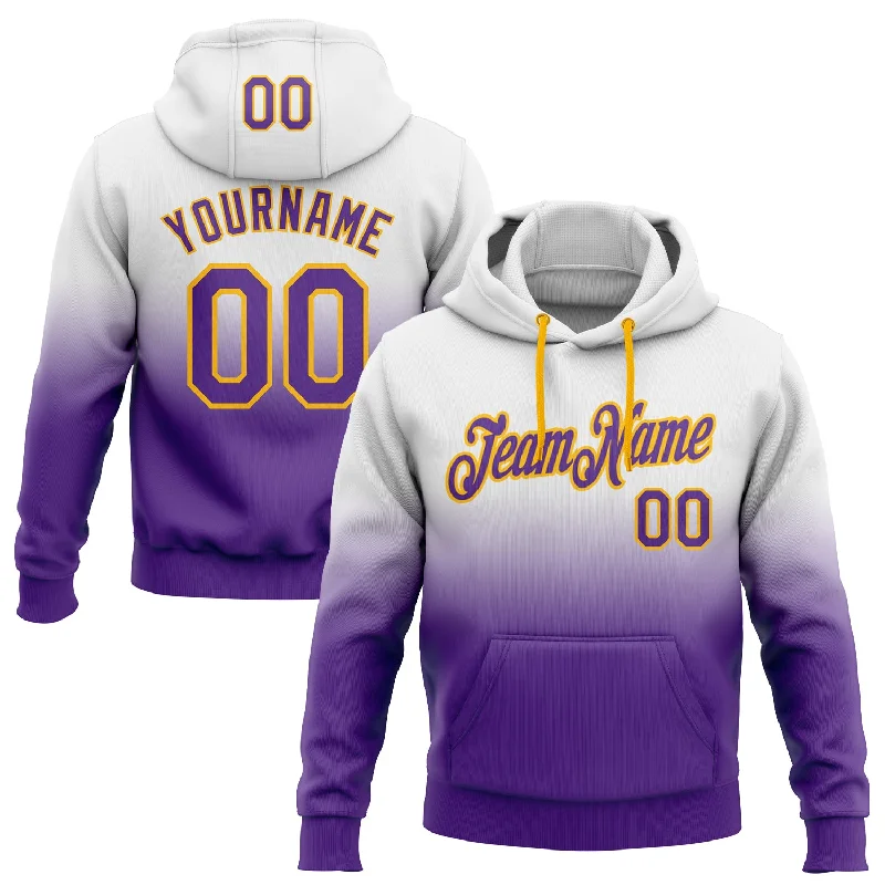 Hoodie for long train ridesCustom Stitched White Purple-Gold Fade Fashion Sports Pullover Sweatshirt Hoodie