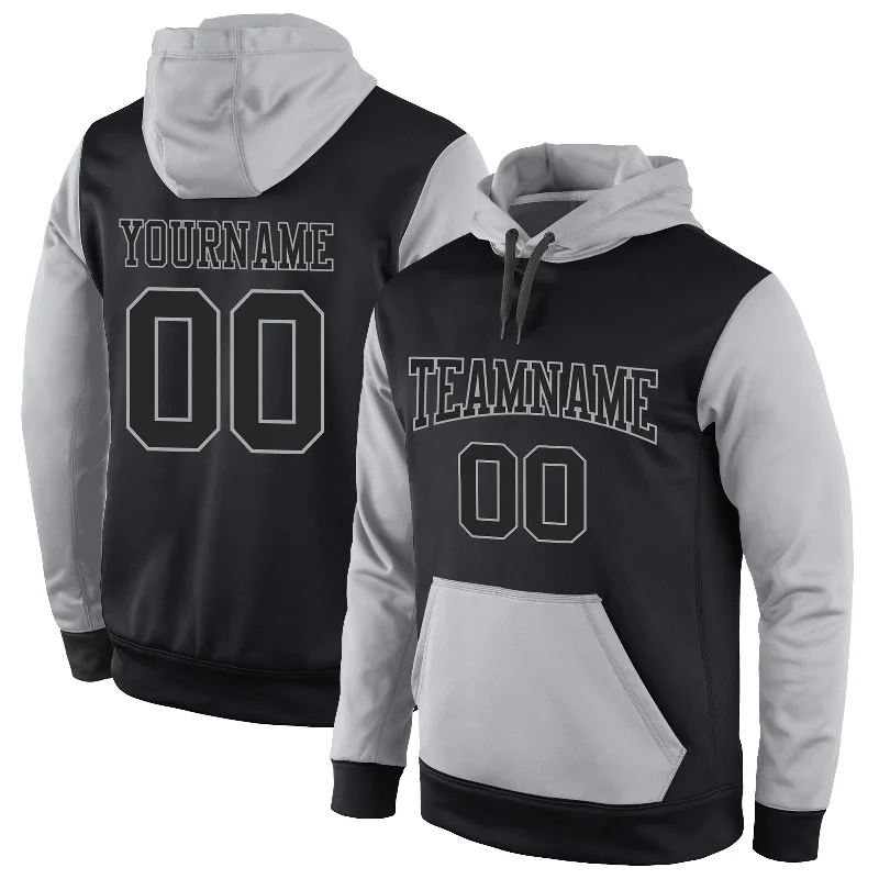 Hoodie with movie quote printsCustom Stitched Black Black-Gray Sports Pullover Sweatshirt Hoodie