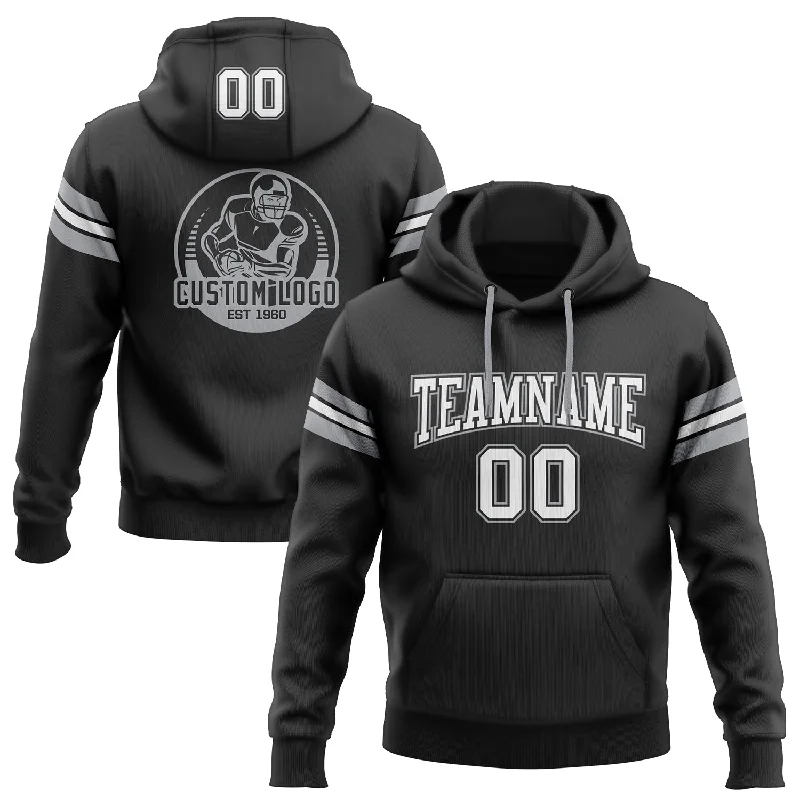 Hoodie with steampunk gear designCustom Stitched Black White-Gray Football Pullover Sweatshirt Hoodie