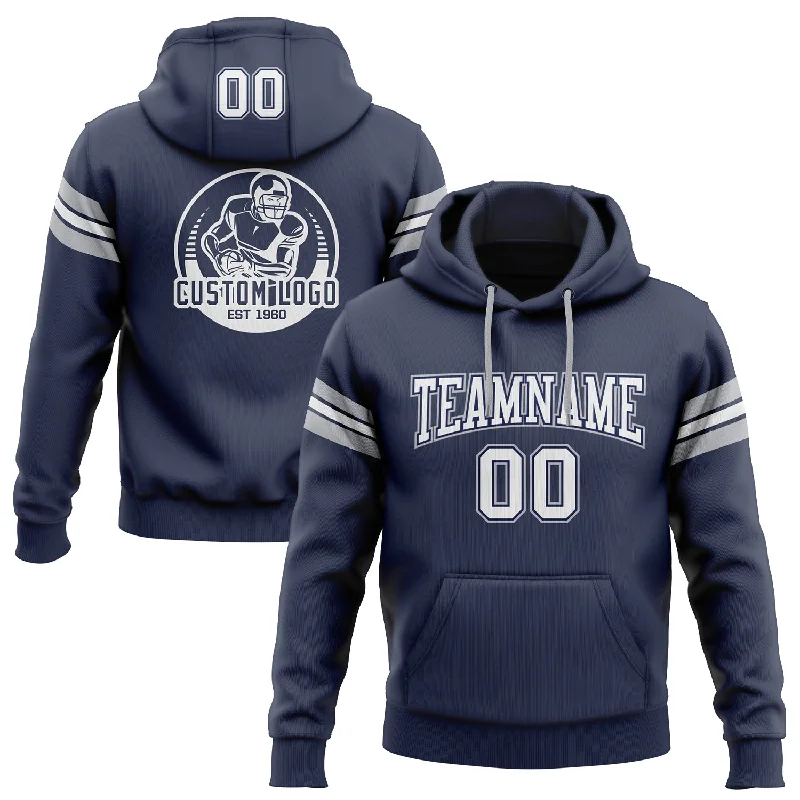 Hoodie for summer evening walksCustom Stitched Navy White-Gray Football Pullover Sweatshirt Hoodie