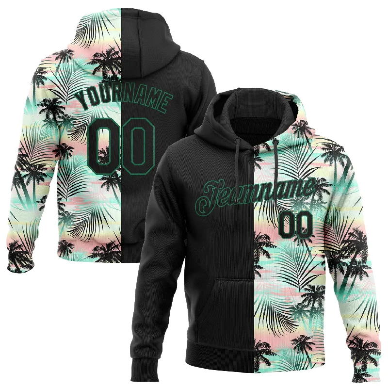 Hoodie for photographers cool gearCustom Stitched Black Black-Kelly Green 3D Pattern Design Tropical Palm Leaves Sports Pullover Sweatshirt Hoodie