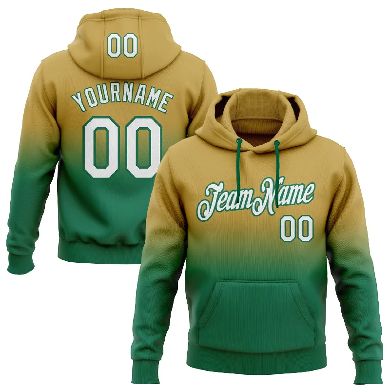 Hoodie for weekend hiking tripsCustom Stitched Old Gold White-Kelly Green Fade Fashion Sports Pullover Sweatshirt Hoodie