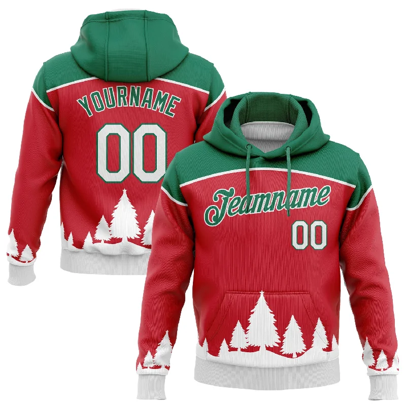 Hoodie for eco-friendly shoppersCustom Stitched Red White-Kelly Green 3D Christmas Trees Sports Pullover Sweatshirt Hoodie