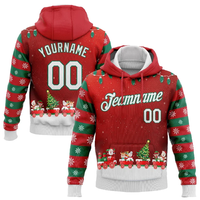 Hoodie with distressed denim styleCustom Stitched Red White-Kelly Green 3D Christmas Sports Pullover Sweatshirt Hoodie