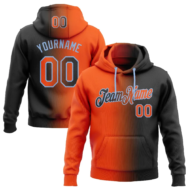 Hoodie with distressed ripped styleCustom Stitched Black Orange-Light Blue Gradient Fashion Sports Pullover Sweatshirt Hoodie