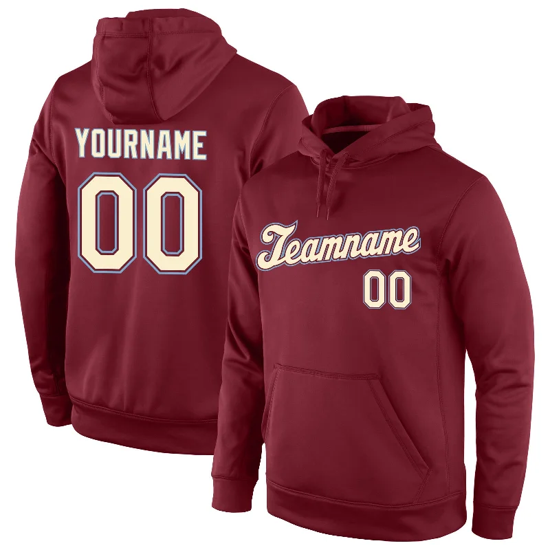 Hoodie for esports tournament fansCustom Stitched Burgundy Cream-Light Blue Sports Pullover Sweatshirt Hoodie