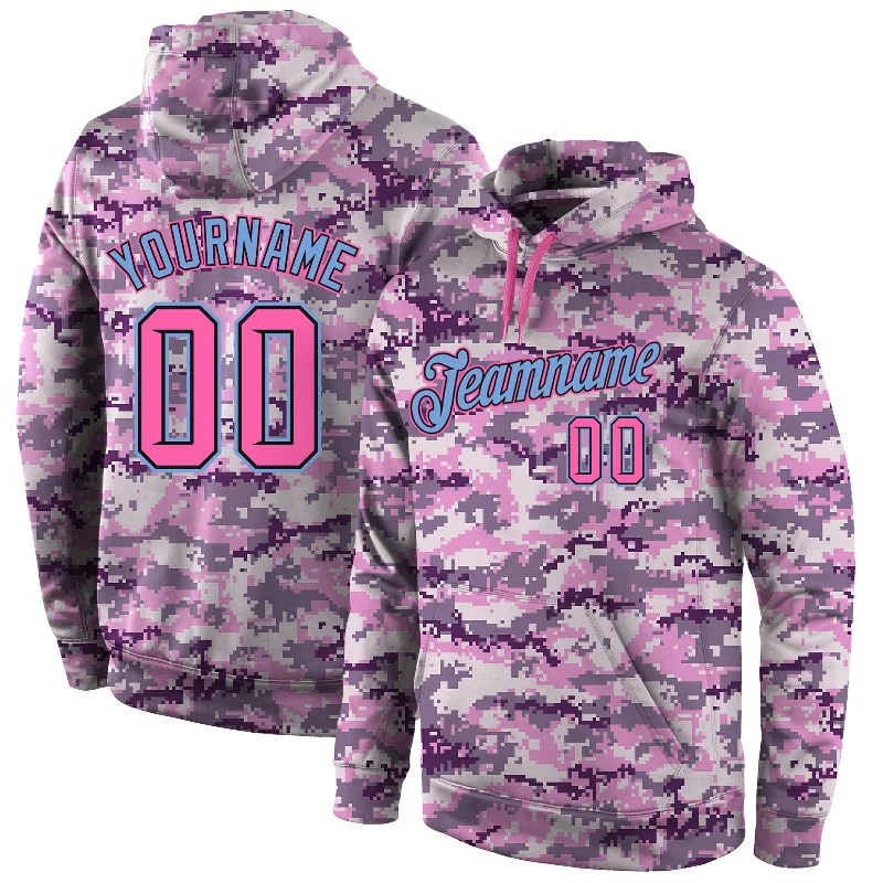 Hoodie for music festival goersCustom Stitched Camo Pink-Light Blue Sports Pullover Sweatshirt Salute To Service Hoodie